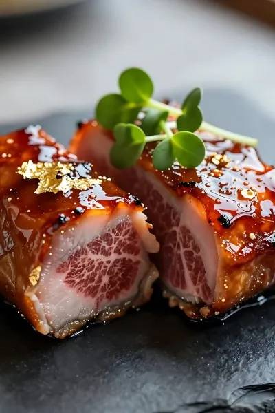 Char Siu Querschnitt — Schweinebauch Fettmarmorierung